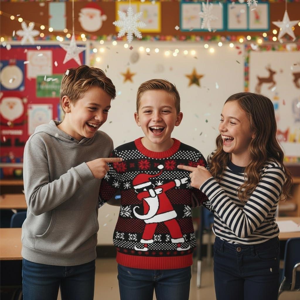 imageTstars Kids Ugly Christmas Sweater  Dino Gamer Merry Swishmas  Funny Holiday Top for Boys ampamp Girls Ugly Xmas Party GiftDabbing  Multicolor