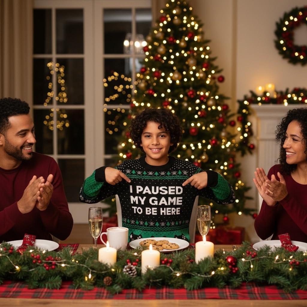 imageTstars Kids Ugly Christmas Sweater  Dino Gamer Merry Swishmas  Funny Holiday Top for Boys ampamp Girls Ugly Xmas Party GiftPaused  Multicolor