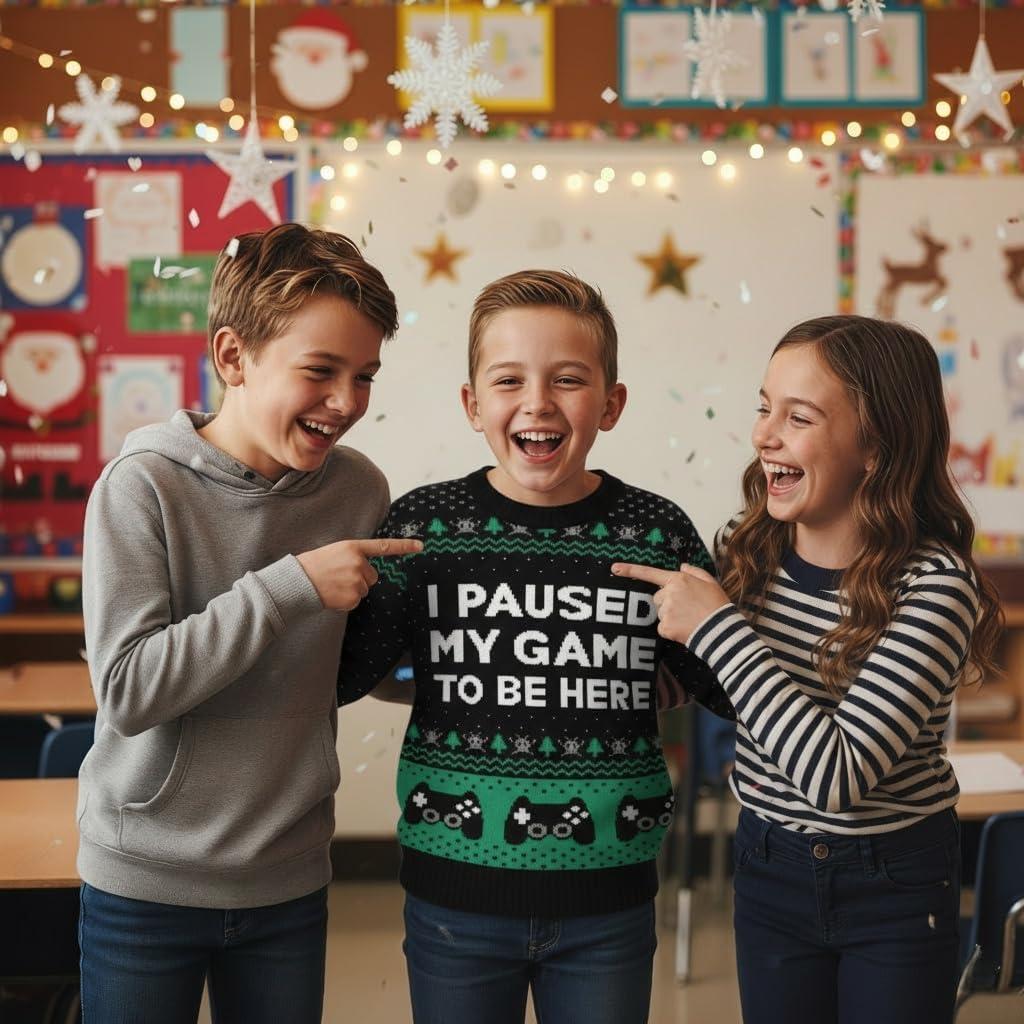 imageTstars Kids Ugly Christmas Sweater  Dino Gamer Merry Swishmas  Funny Holiday Top for Boys ampamp Girls Ugly Xmas Party GiftPaused  Multicolor