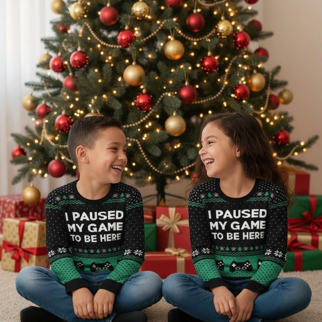 imageTstars Kids Ugly Christmas Sweater  Dino Gamer Merry Swishmas  Funny Holiday Top for Boys ampamp Girls Ugly Xmas Party GiftPaused  Multicolor