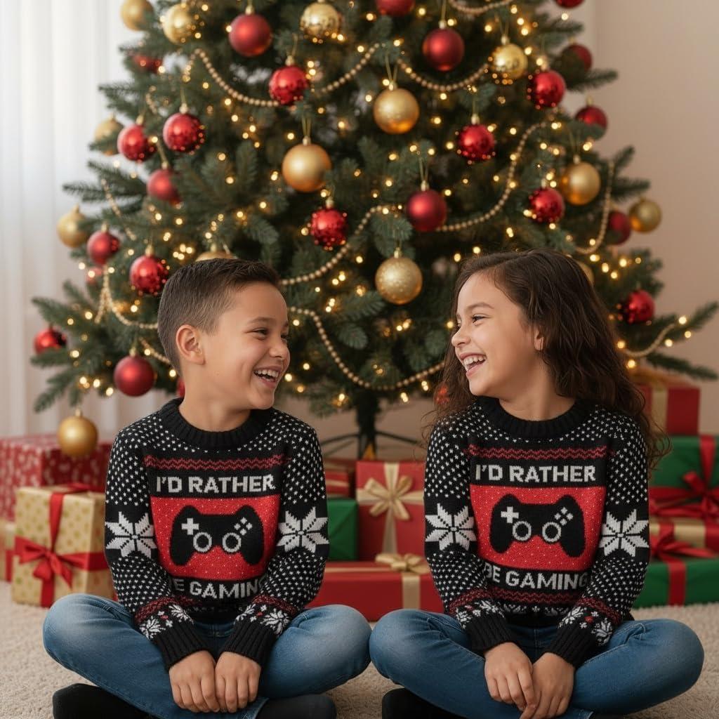 imageTstars Kids Ugly Christmas Sweater  Dino Gamer Merry Swishmas  Funny Holiday Top for Boys ampamp Girls Ugly Xmas Party GiftRather  Multicolor