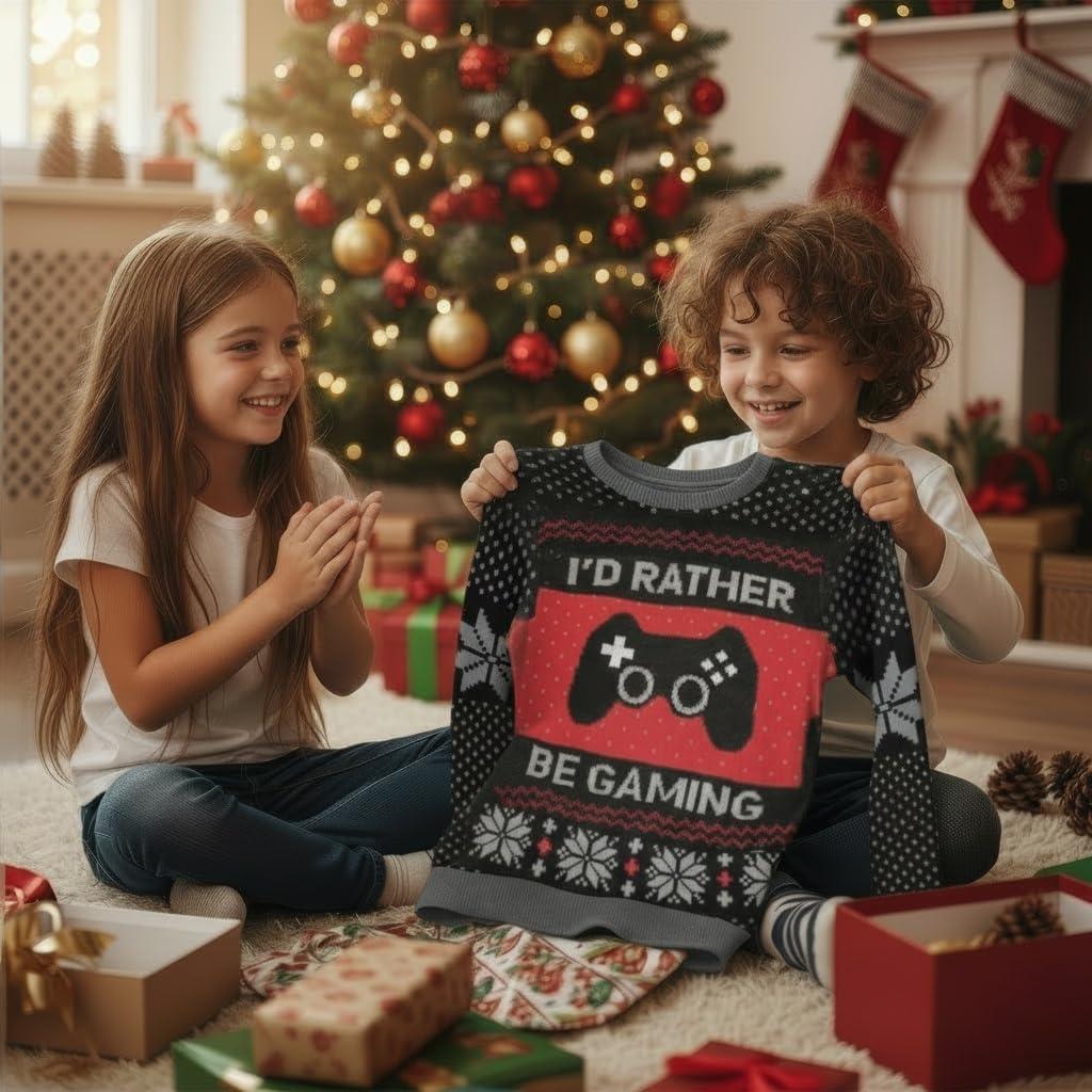 imageTstars Kids Ugly Christmas Sweater  Dino Gamer Merry Swishmas  Funny Holiday Top for Boys ampamp Girls Ugly Xmas Party GiftRather  Multicolor