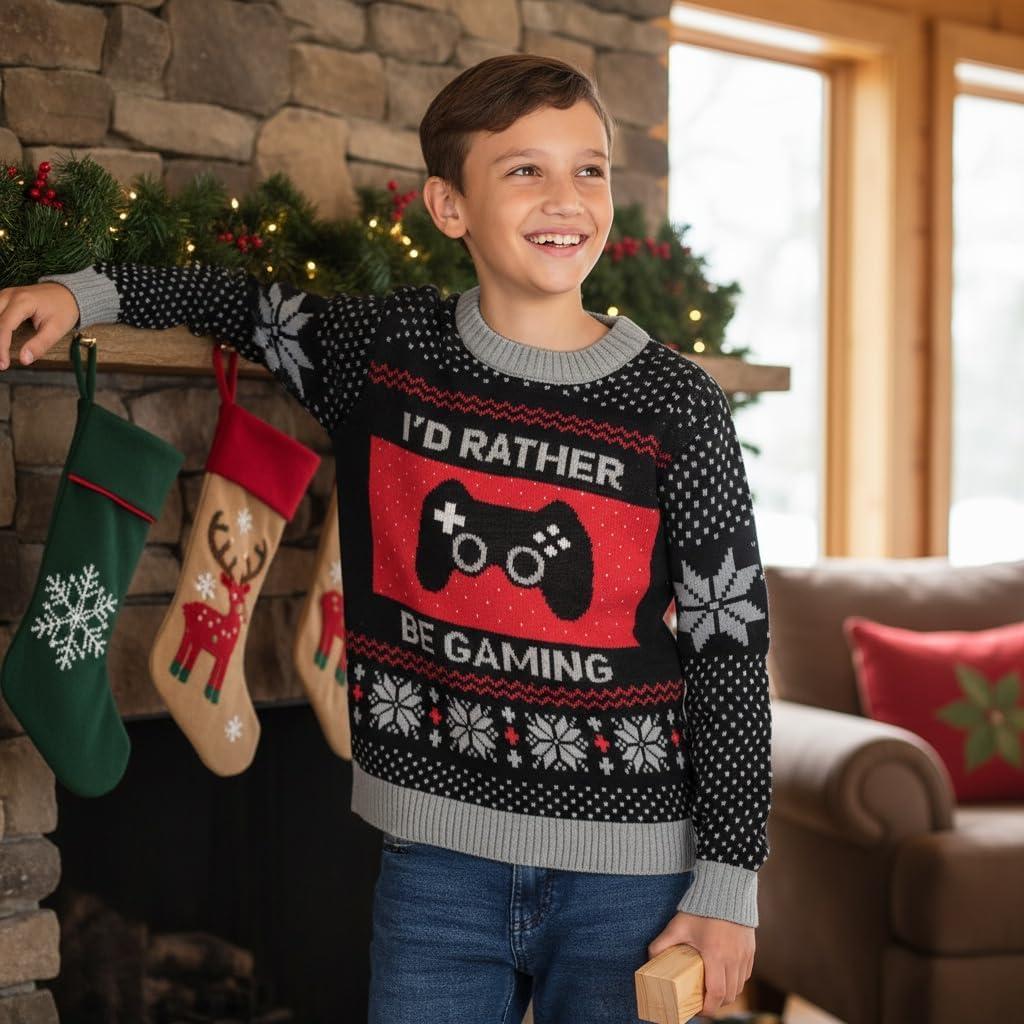 imageTstars Kids Ugly Christmas Sweater  Dino Gamer Merry Swishmas  Funny Holiday Top for Boys ampamp Girls Ugly Xmas Party GiftRather  Multicolor