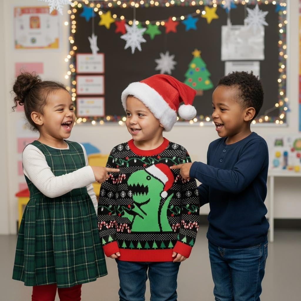 imageTstars Kids Ugly Christmas Sweater  Dino Gamer Merry Swishmas  Funny Holiday Top for Boys ampamp Girls Ugly Xmas Party GiftTrex  Multicolor