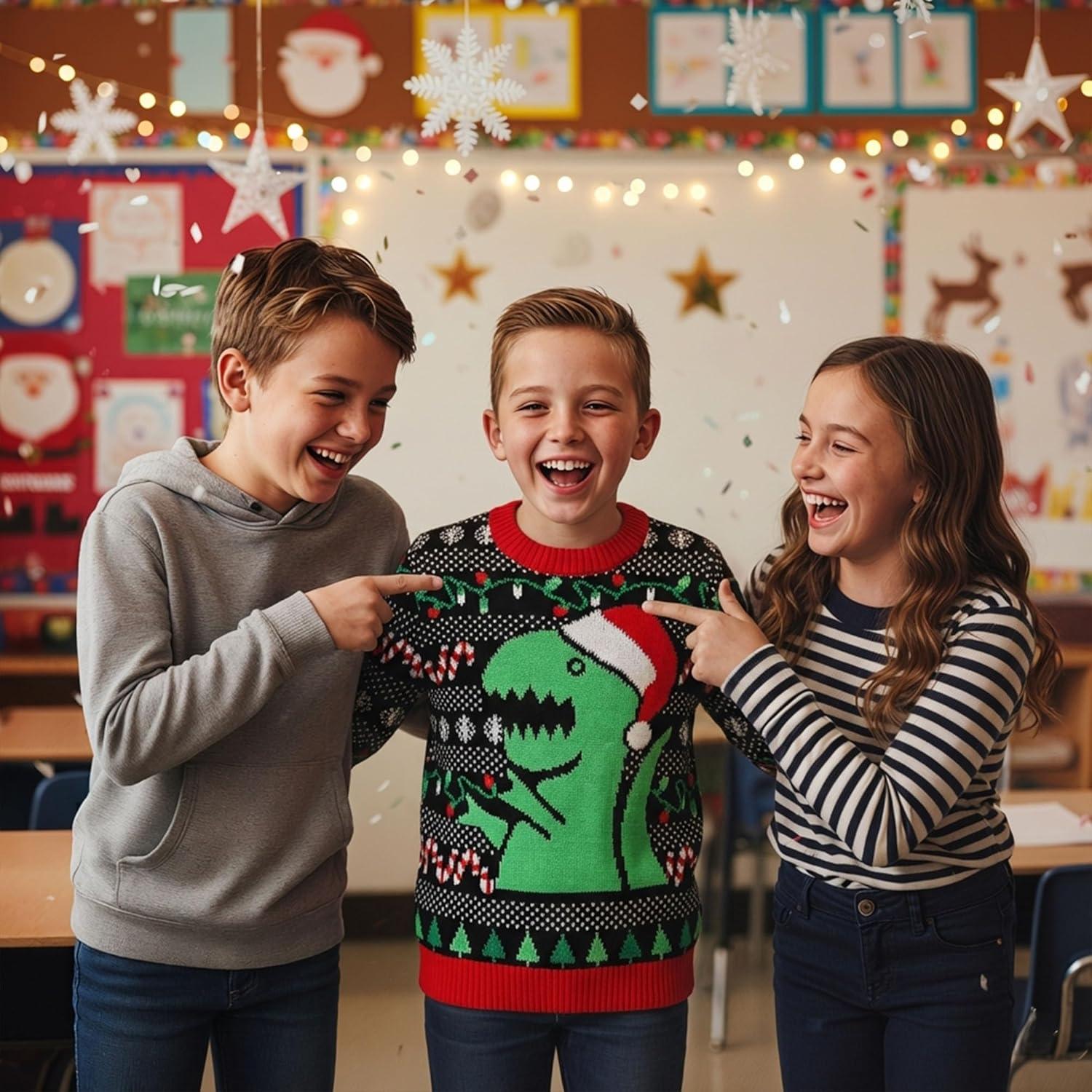 imageTstars Kids Ugly Christmas Sweater  Dino Gamer Merry Swishmas  Funny Holiday Top for Boys ampamp Girls Ugly Xmas Party GiftTrex  Multicolor