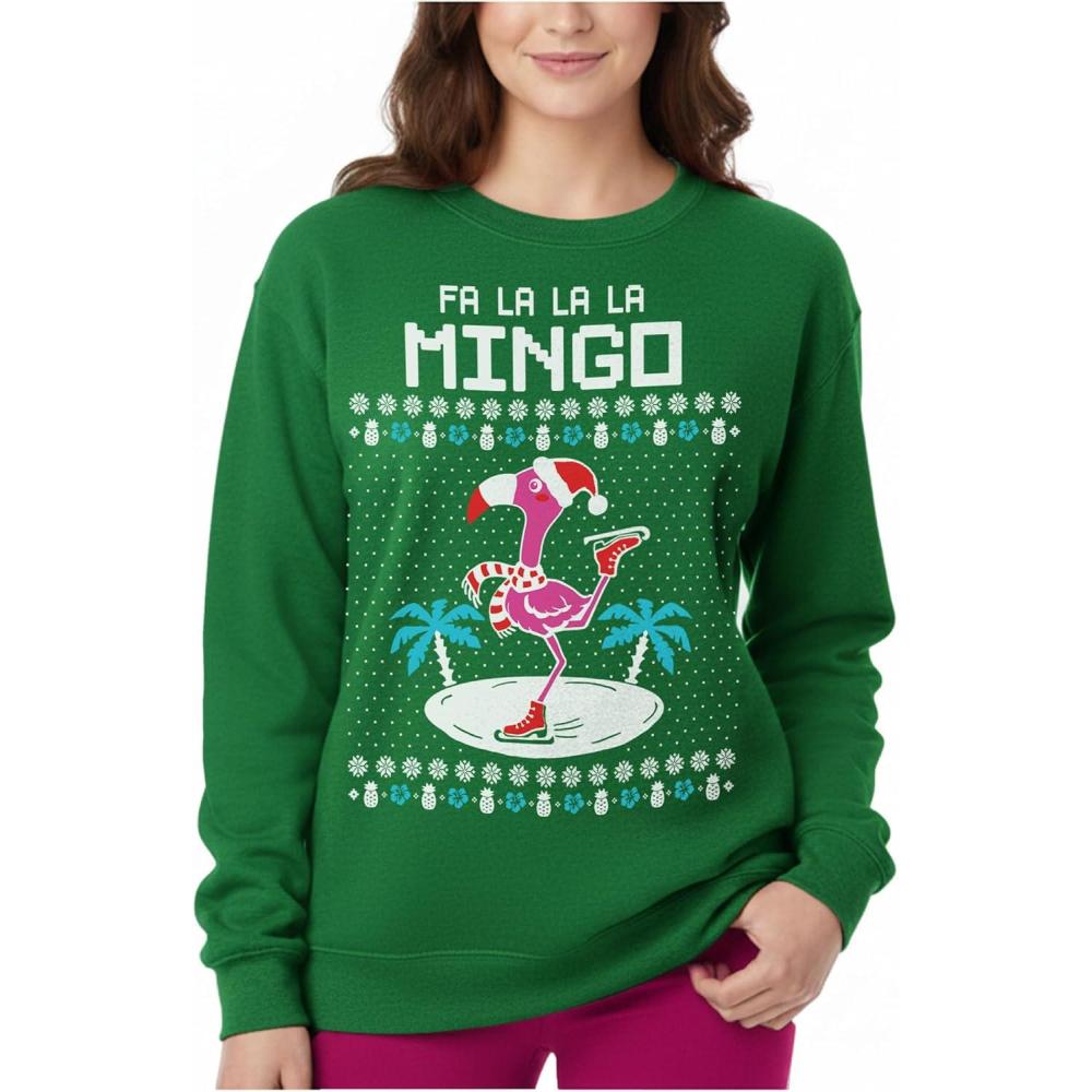 imageTstars Christmas Sweatshirt for Women ampamp Teen Girls  Santa Claws Cat Flamingo  Xmas Holiday PulloverFlamingo  Green