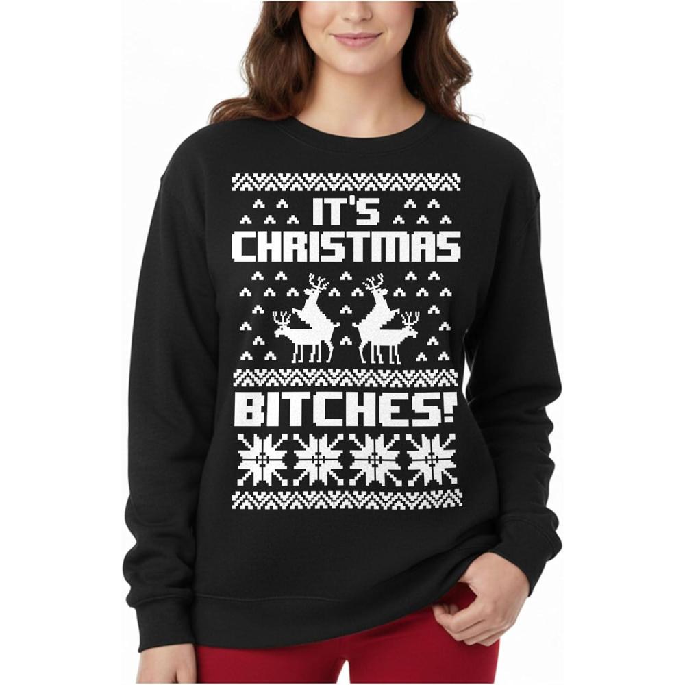 imageTstars Christmas Sweatshirt for Women ampamp Teen Girls  Santa Claws Cat Flamingo  Xmas Holiday PulloverIts Christmas1  Black