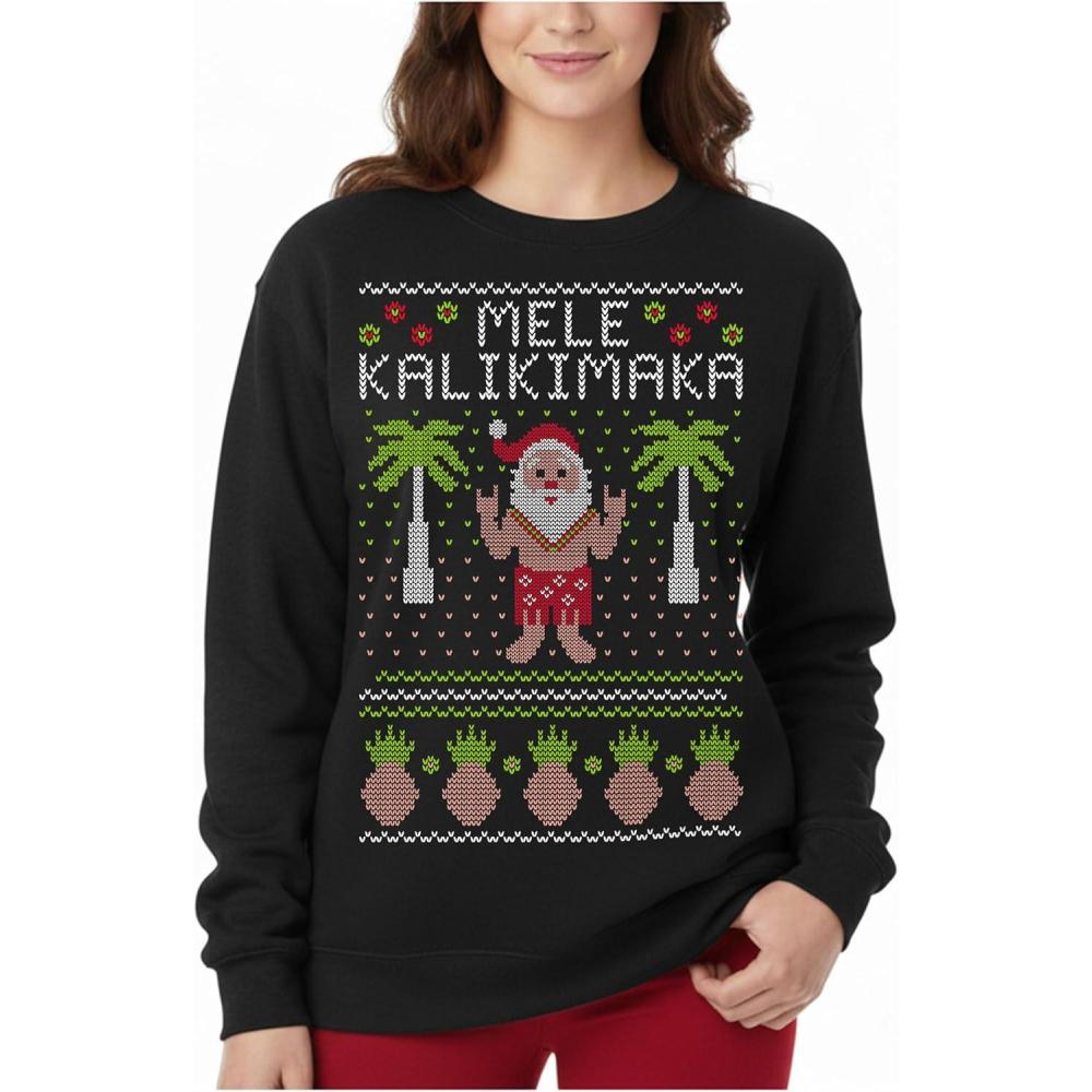 imageTstars Christmas Sweatshirt for Women ampamp Teen Girls  Santa Claws Cat Flamingo  Xmas Holiday PulloverKalikimaka  Black