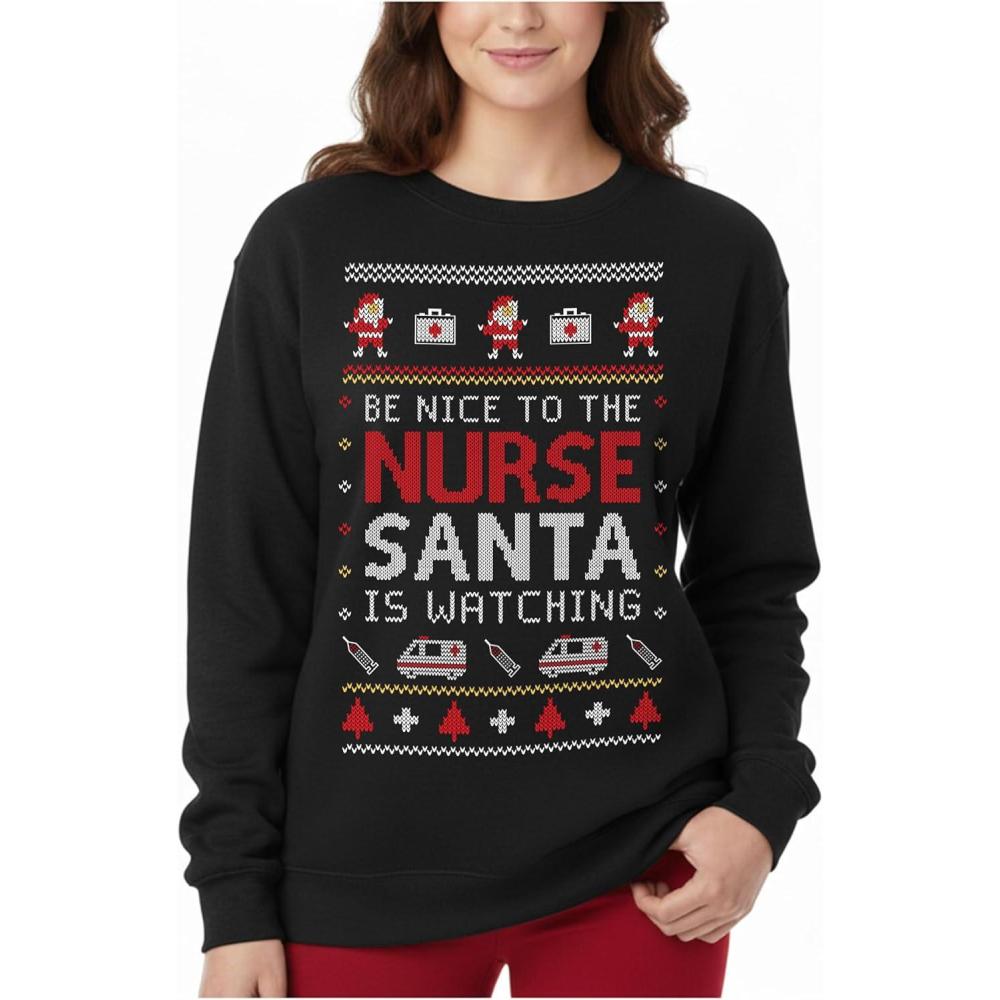 imageTstars Christmas Sweatshirt for Women ampamp Teen Girls  Santa Claws Cat Flamingo  Xmas Holiday PulloverNurse  Black