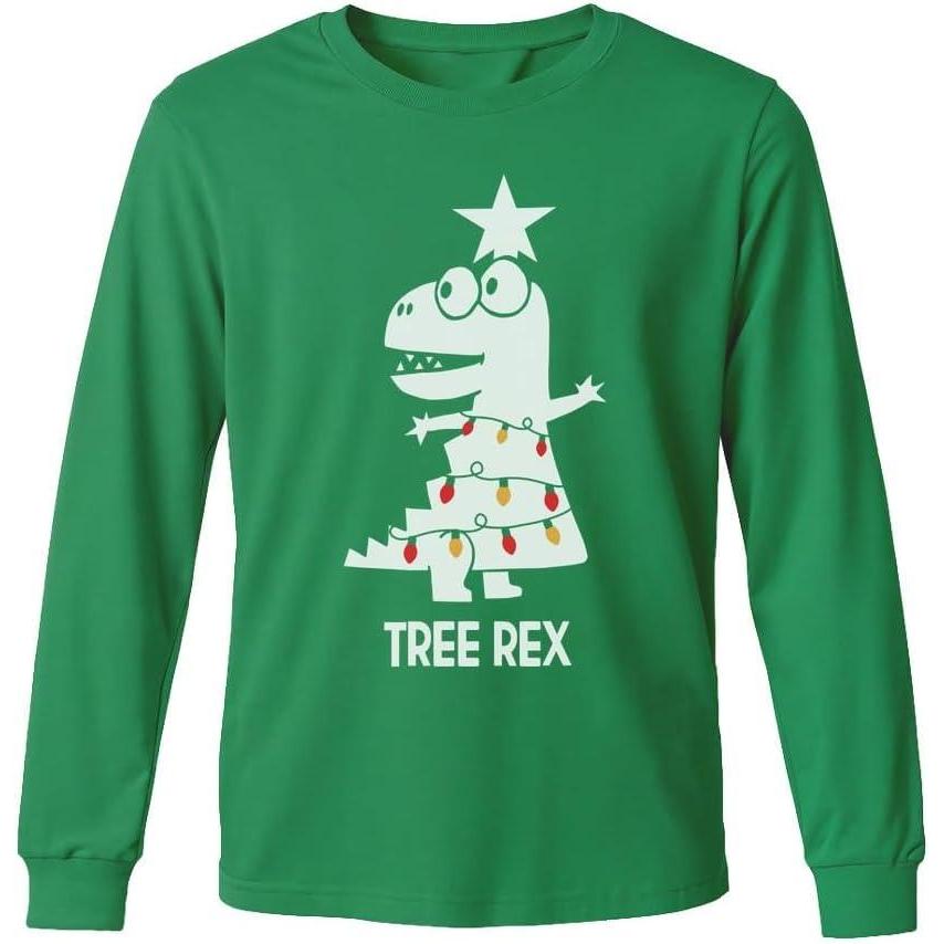 imageTstars Kids Tree Rex Christmas Shirt Funny Ugly Sweater Style Holiday Dino Long Sleeve Tee for ToddlersTrex Tree  Green