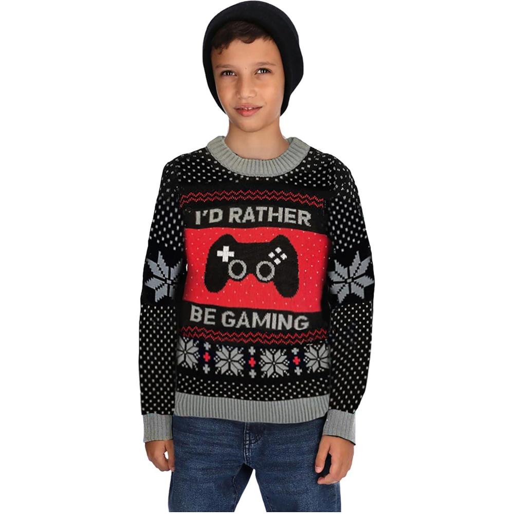 imageTstars Kids Ugly Christmas Sweater  Dino Gamer Merry Swishmas  Funny Holiday Top for Boys ampamp Girls Ugly Xmas Party GiftRather  Multicolor