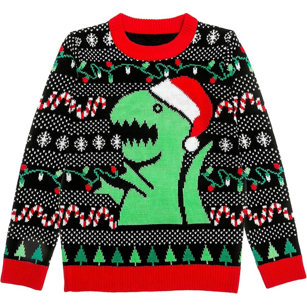 imageTstars Kids Ugly Christmas Sweater  Dino Gamer Merry Swishmas  Funny Holiday Top for Boys ampamp Girls Ugly Xmas Party GiftTrex  Multicolor