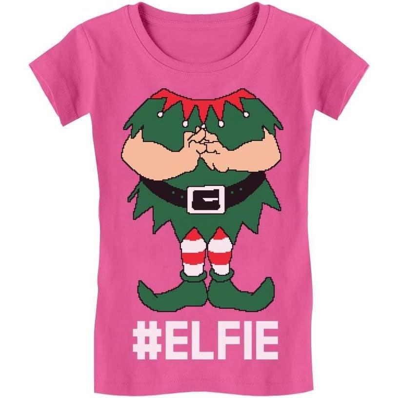 imageTstars TeeStars  Elf Suit Funny Elfie Christmas Girls Fitted Kids TShirtWow Pink