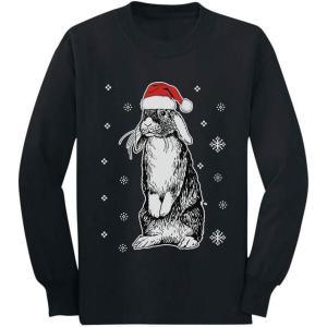 imageTstars Bunny Rabbit Santa Hat Cute Ugly Christmas Toddler Kids Long Sleeve TShirtBlack