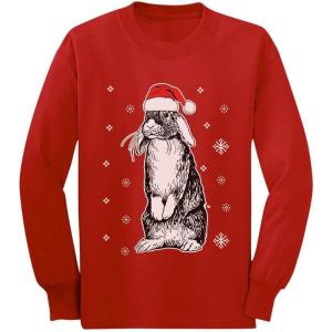 imageTstars Bunny Rabbit Santa Hat Cute Ugly Christmas Toddler Kids Long Sleeve TShirtRed
