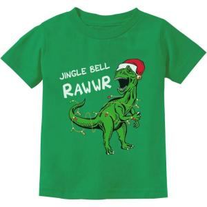 imageTstars Christmas Shirt for Kids Jingle Bell Rawr T Rex Santa Youth Kids TShirtGreen