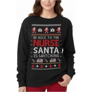 imageTstars Christmas Sweatshirt for Women ampamp Teen Girls  Santa Claws Cat Flamingo  Xmas Holiday PulloverNurse  Black