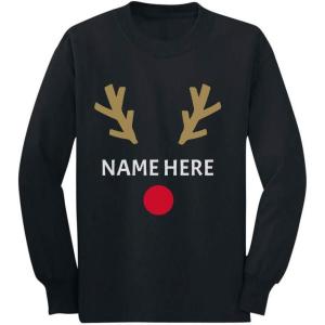 imageTstars Cute Reindeer Face Christmas Personalized Name Toddler Kids Long Sleeve TShirtBlack