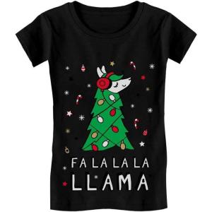imageTstars FA La La Llama Ugly Christmas Sweater Funny Xmas Girls Fitted Kids TShirtBlack