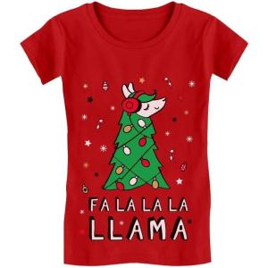 imageTstars FA La La Llama Ugly Christmas Sweater Funny Xmas Girls Fitted Kids TShirtRed