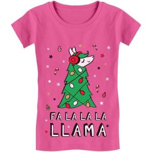 imageTstars FA La La Llama Ugly Christmas Sweater Funny Xmas Girls Fitted Kids TShirtWow Pink