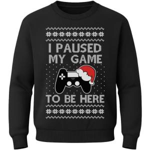 imageTstars Gamer Retro Ugly Christmas Sweater Xmas Party Youth Kids SweatshirtPaused  Black