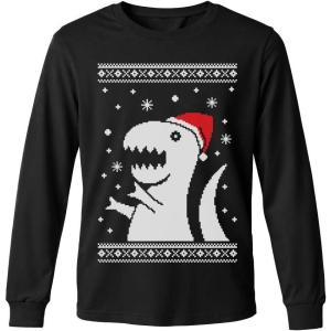 imageTstars Kids Tree Rex Christmas Shirt Funny Ugly Sweater Style Holiday Dino Long Sleeve Tee for ToddlersDino  Black