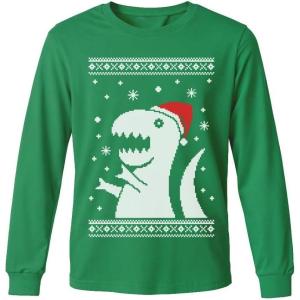 imageTstars Kids Tree Rex Christmas Shirt Funny Ugly Sweater Style Holiday Dino Long Sleeve Tee for ToddlersDino  Green