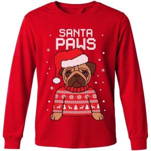 imageTstars Kids Tree Rex Christmas Shirt Funny Ugly Sweater Style Holiday Dino Long Sleeve Tee for ToddlersPaws  Red