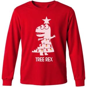 imageTstars Kids Tree Rex Christmas Shirt Funny Ugly Sweater Style Holiday Dino Long Sleeve Tee for ToddlersTrex Tree  Red
