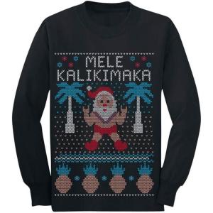 imageTstars Mele Kalikimaka Hawaiian Santa Ugly Christmas Toddler Kids Long Sleeve TShirtBlack