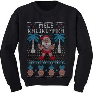 imageTstars Mele Kalikimaka Hawaiian Santa Ugly Christmas Toddler Kids SweatshirtBlack