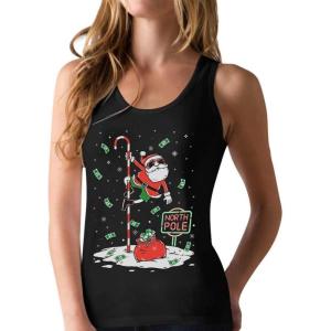 imageTstars Santa North Pole Christmas Tank Top Women Teen Girls Funny Xmas Racerback TopsBlack