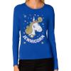 imageTstars Happy Holidays Jewnicorn Funny Ugly Christmas Hanukkah Women Long Sleeve TShirtBlue
