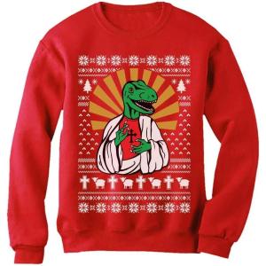 imageTstars  Reptor Jesus Funny Dinosaur T Rex Ugly Christmas Sweater SweatshirtRed