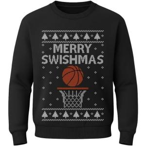 imageTstars Merry Swishmas Basketball Sweatshirt for Men Funny Ugly Xmas Sweater Style Holiday Pullover Gift for PlayersBlack