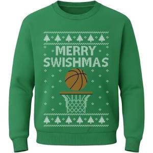 imageTstars Merry Swishmas Basketball Sweatshirt for Men Funny Ugly Xmas Sweater Style Holiday Pullover Gift for PlayersGreen