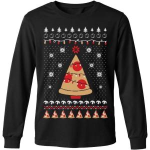 imageTstars Merry Swishmas Boys Basketball Shirt  Funny Ugly Christmas Sweater Style Youth Long Sleeve Holiday TeePizza  Black