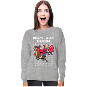 imageTstars Riding with Biden Ugly Christmas Sweater Funny Santa Joe Biden Women SweatshirtGray
