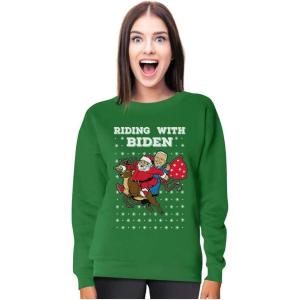 imageTstars Riding with Biden Ugly Christmas Sweater Funny Santa Joe Biden Women SweatshirtGreen