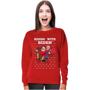 imageTstars Riding with Biden Ugly Christmas Sweater Funny Santa Joe Biden Women SweatshirtRed