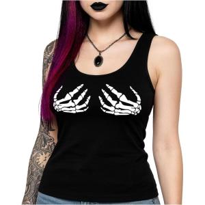 imageTstars Womens Skeleton Hands Tank Top  Funny Skull Hand Punk Top for Halloween  Sleeveless Party ShirtBlack