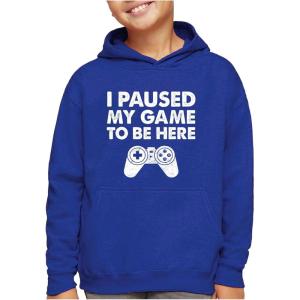 imageTstars Funny Kids Gaming Apparel Hoodie Gifts for Gamers I Paused My Game to Be Here HoodiesYouth  Blue