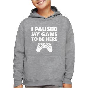 imageTstars Funny Kids Gaming Apparel Hoodie Gifts for Gamers I Paused My Game to Be Here HoodiesYouth  Gray