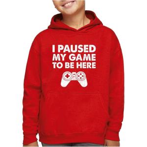 imageTstars Funny Kids Gaming Apparel Hoodie Gifts for Gamers I Paused My Game to Be Here HoodiesYouth  Red