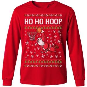 imageTstars Merry Swishmas Basketball Shirt  Funny Ugly Christmas Sweater Style Kids Long Sleeve Festive Holiday TeeHoop  Red