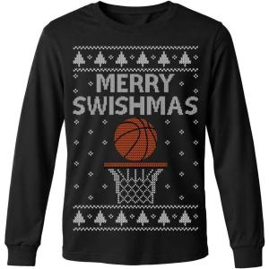 imageTstars Merry Swishmas Basketball Shirt  Funny Ugly Christmas Sweater Style Kids Long Sleeve Festive Holiday TeeSwishmas  Black