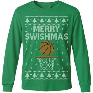 imageTstars Merry Swishmas Basketball Shirt  Funny Ugly Christmas Sweater Style Kids Long Sleeve Festive Holiday TeeSwishmas  Green