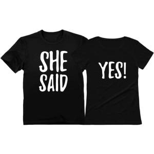 imageTstars She Said Yes   Engagement Wedding Matching Valentines Day TShirt for CouplesMen Black  Women Black