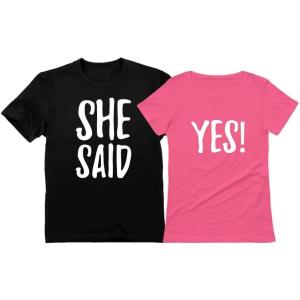imageTstars She Said Yes   Engagement Wedding Matching Valentines Day TShirt for CouplesMen Black  Women Pink